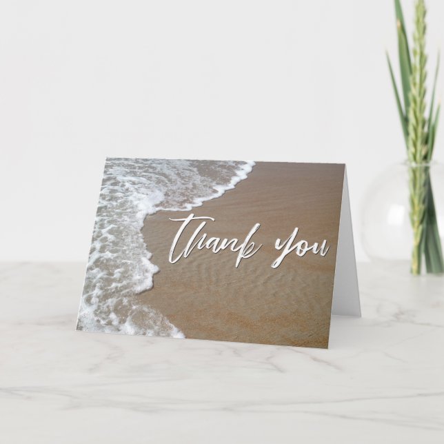 Casual Handwriting Thank You Sand and Ocean Foam Card (Front)