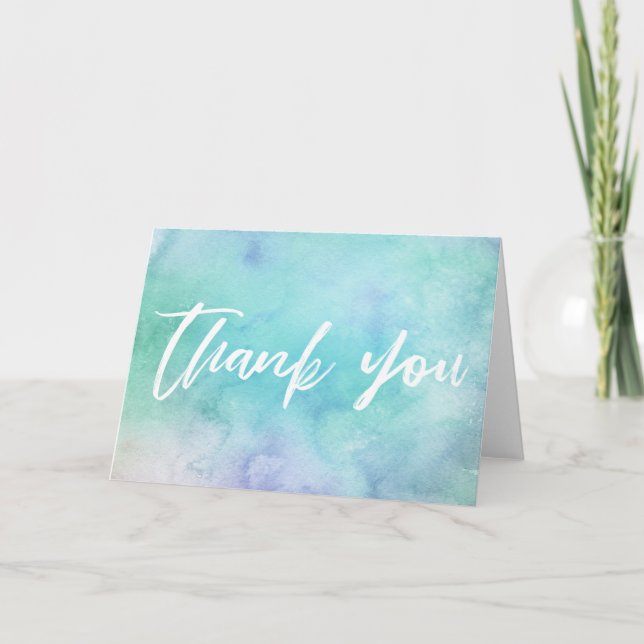 Casual Handwriting Thank You Turquoise Watercolor Card (Front)