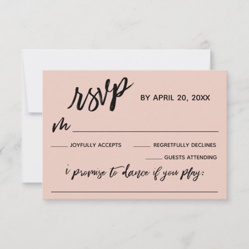 Casual Handwriting w Song Request Blush Pink RSVP Card