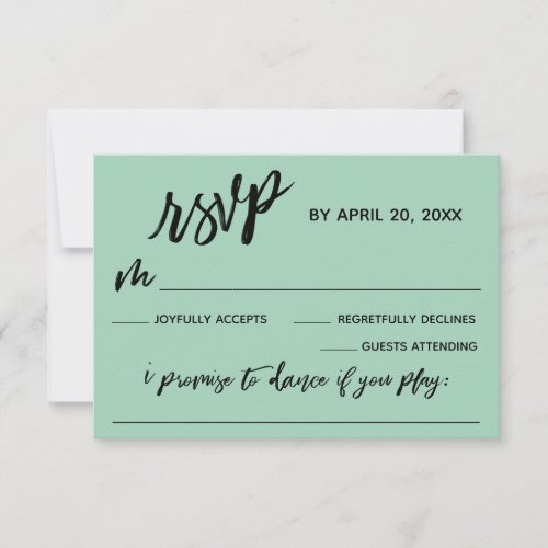 Casual Handwriting w Song Request Light Green RSVP Card