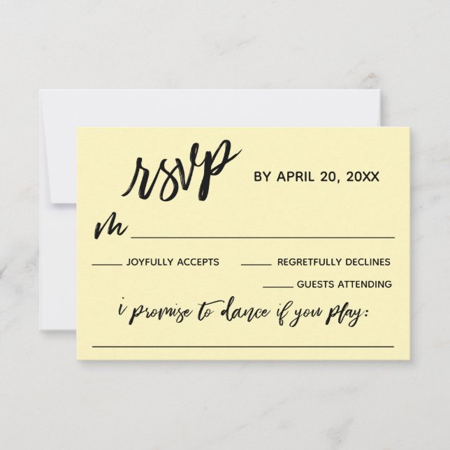 Casual Handwriting w/ Song Request Pale Yellow RSVP Card (Front)