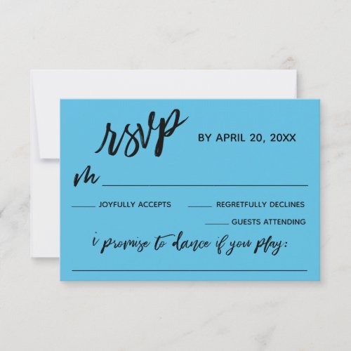 Casual Handwriting w Song Request Pretty Blue RSVP Card