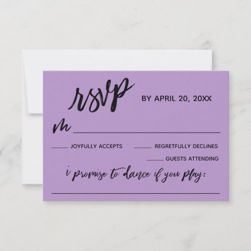 Casual Handwriting w Song Request Pretty Purple RSVP Card