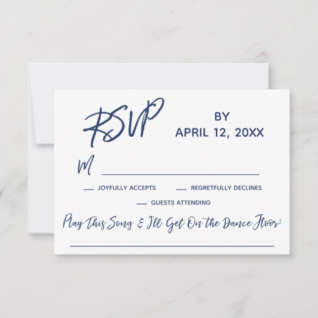 Casual Handwriting Wedding RSVP with Song Request Card (Front)