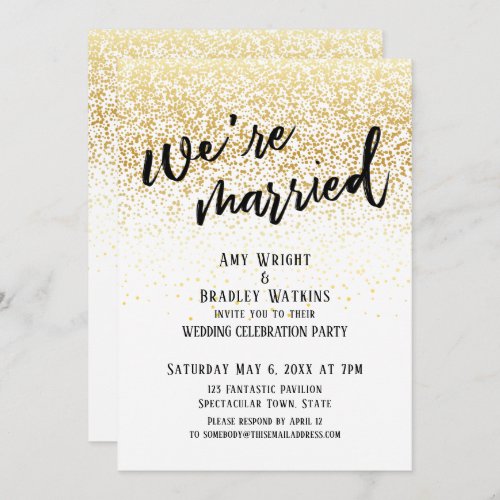 Casual Handwriting Were Married Gold Confetti Invitation