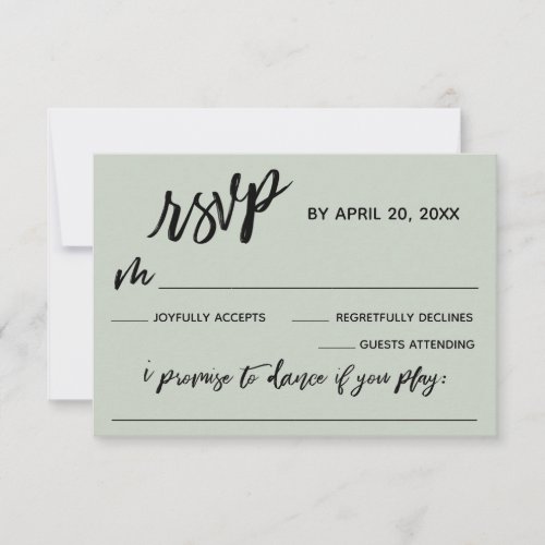 Casual Handwriting with Song Request Wedding Sage RSVP Card