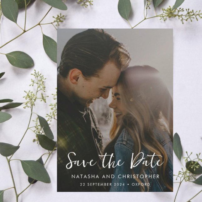 Casual Handwritten Overlay Vertical Photo QR Code  Save The Date (Creator Uploaded)