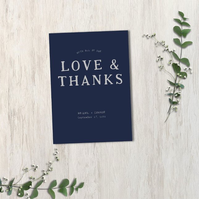 Casual Handwritten Typography Silver Foil & Navy Thank You Card (Creator Uploaded)
