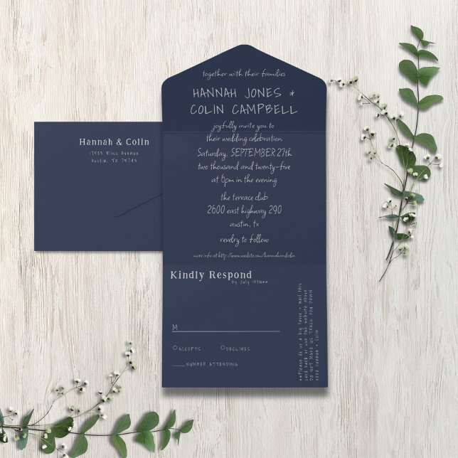 Casual Handwritten Typography Silver & Navy All In One Invitation (Creator Uploaded)