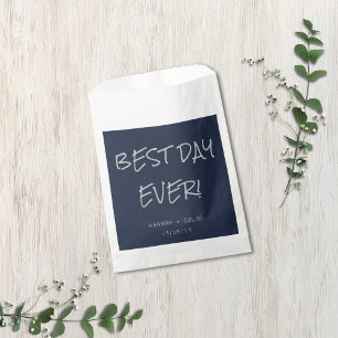 Casual Handwritten Typography Silver & Navy Favor Bag