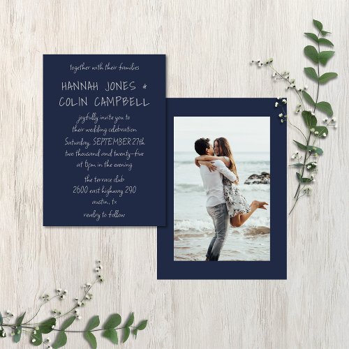 Casual Handwritten Typography Silver  Navy Invitation