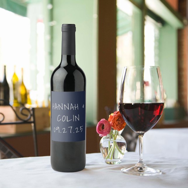 Casual Handwritten Typography Silver & Navy Wine Label (Creator Uploaded)