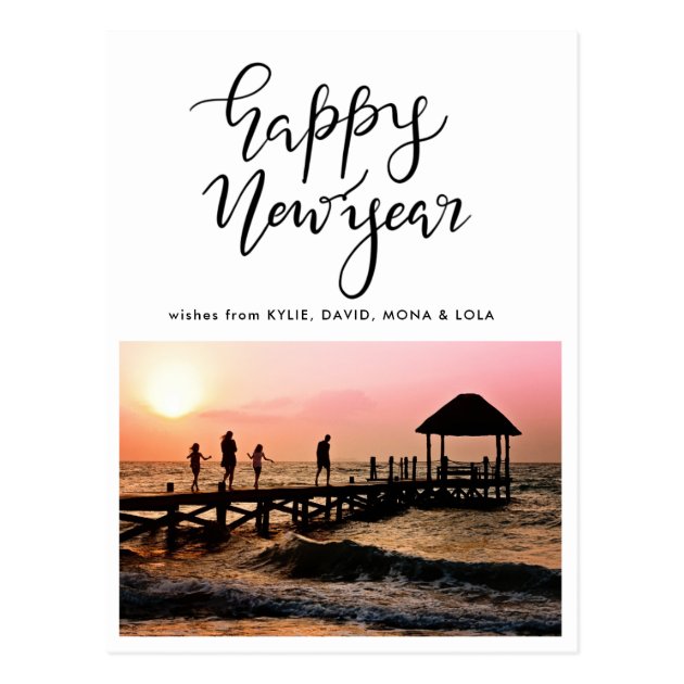 Casual Happy New Year Handwritten Holiday Photo Postcard