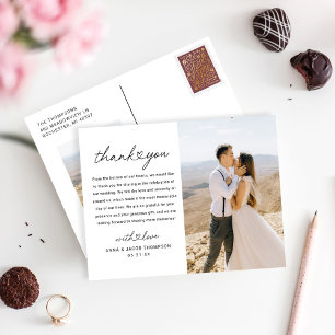 Casual Heart Thank You Wedding Photo Postcard