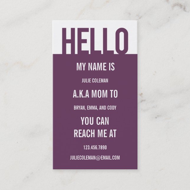 Casual Hello Mommy Card / Calling Card (Front)