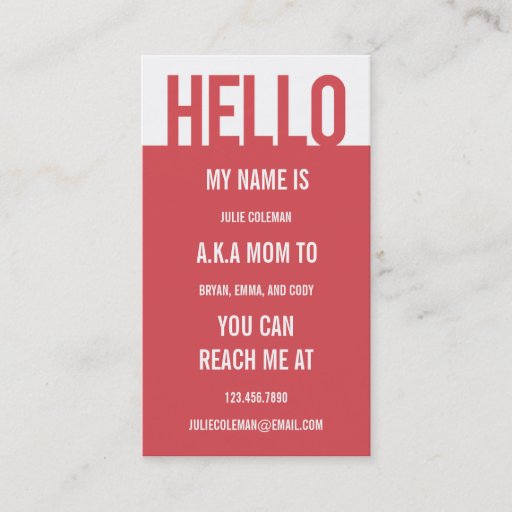 Customizable Casual Hello Mommy Card / Calling Card Business Card