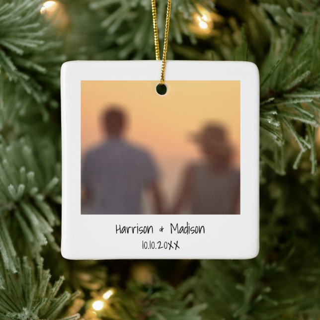 Casual instant Photo names date Christmas Ceramic Ornament (Tree)