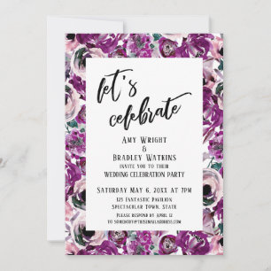 Casual Let's Celebrate Pink Watercolor Flowers Invitation