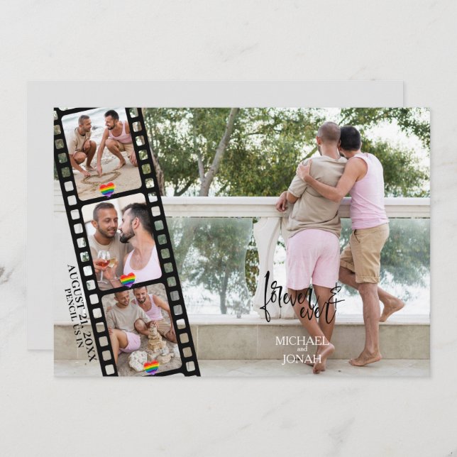 Casual LGBTQ 4 PHOTO Filmstrip Save the Date Invitation (Front/Back)