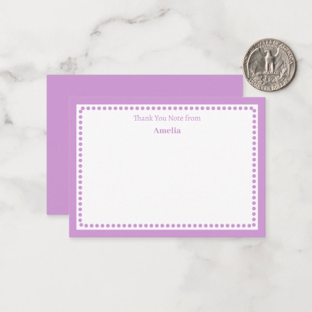 Casual Light Lavender Frame Custom Name, Address Note Card (Front/Back In Situ)