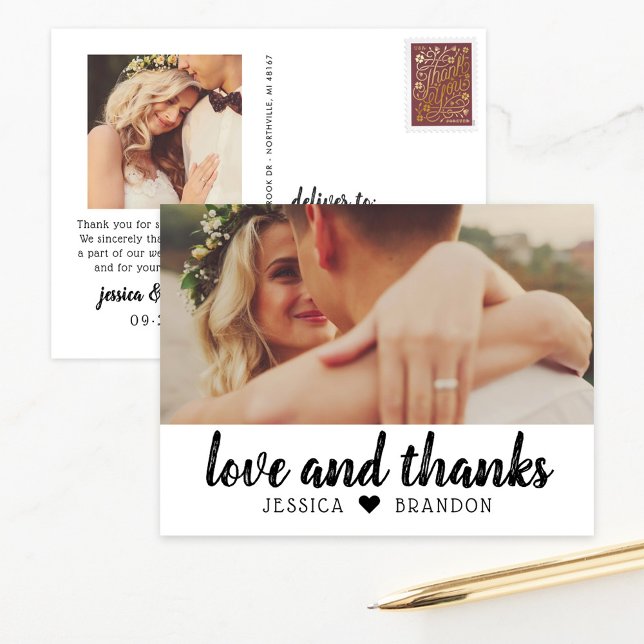 Casual Love and Thanks Wedding Photo Postcard (Creator Uploaded)