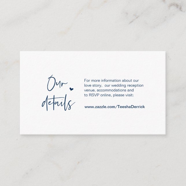 Casual, Minimal, Navy Blue font, Wedding Details Enclosure Card (Front)