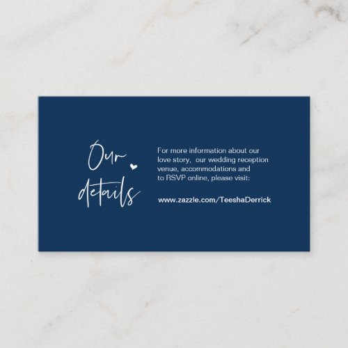 Casual Minimal Navy Blue font Wedding Details Enclosure Card