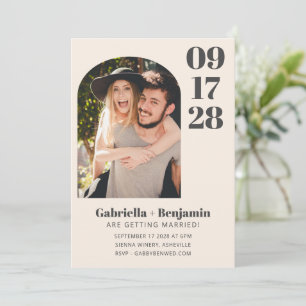 Casual Minimalist Arch Photo Ivory Cream Wedding Invitation