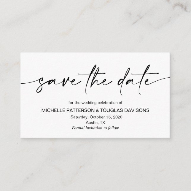Casual Minimalist Black ink pen, Save the date Enclosure Card (Front)