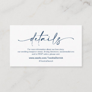 Casual Minimalist Navy ink Pen, Wedding Details Enclosure Card