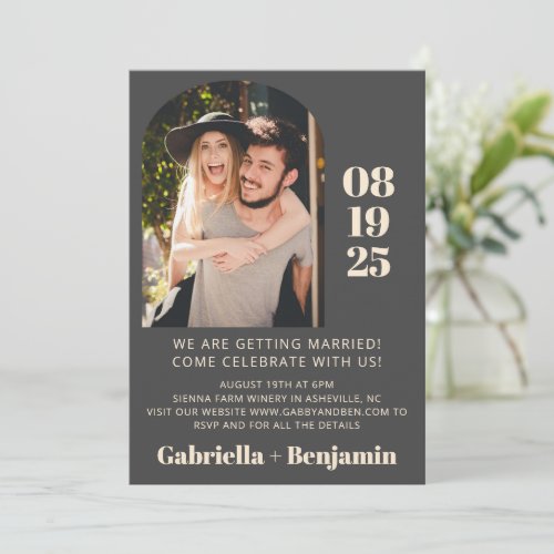 Casual Minimalist Photo Black White Wedding Invitation