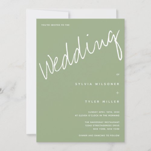 Casual Minimalist Typography Sage Wedding Invitation