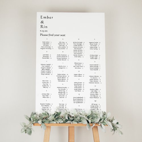 Casual Minimalist Wedding Seating Chart Foam Board