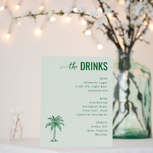 Casual Mint Green Minimalist Beverage Menu Foam Board (In Situ (Wedding))