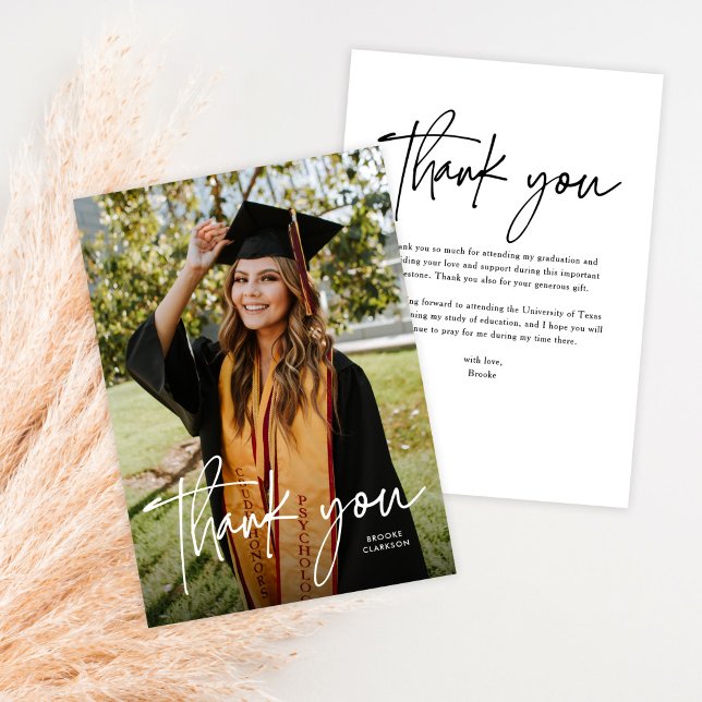 Casual Modern Calligraphy Script Photo Graduation Thank You Card (Creator Uploaded)