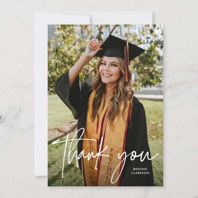 Casual Modern Calligraphy Script Photo Graduation Thank You Card (Front)