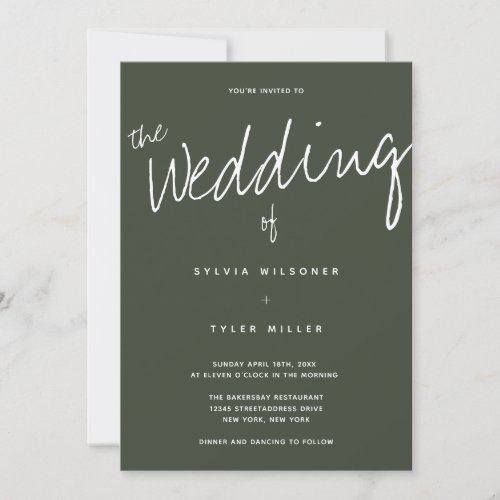 Casual Modern Dark Sage Typography Wedding Invitation