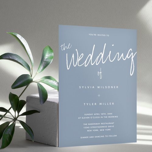 Casual Modern Dusty Blue Typography Wedding Invitation
