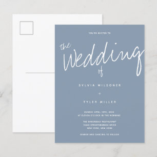 Casual Modern Dusty Blue Typography Wedding Invitation Postcard