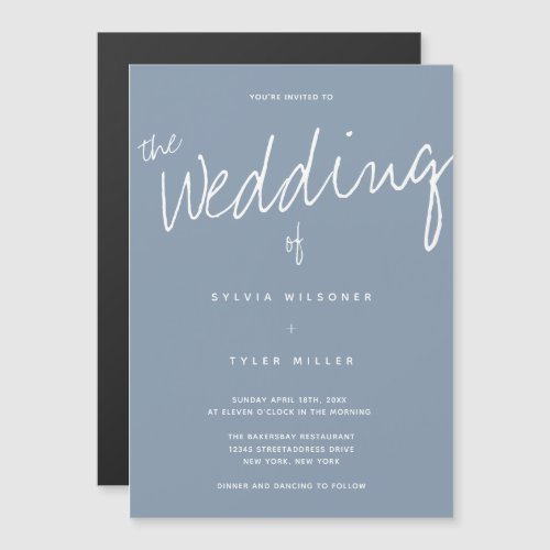 Casual Modern Dusty Blue Typography Wedding Magnetic Invitation