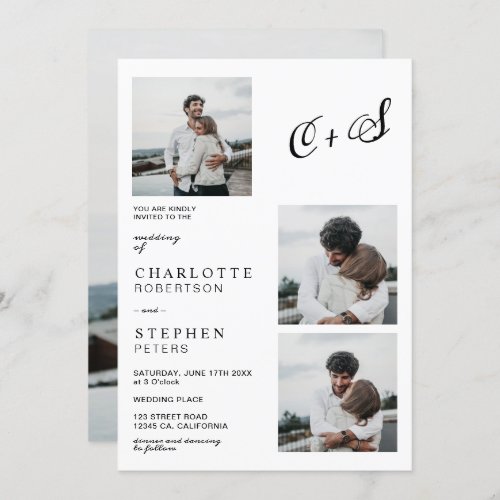 Casual modern minimalist initials photo wedding invitation