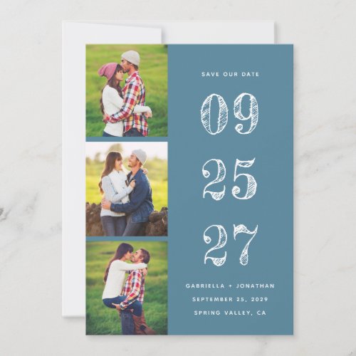 Casual Modern Photo Collage Cobalt Blue Wedding Sa