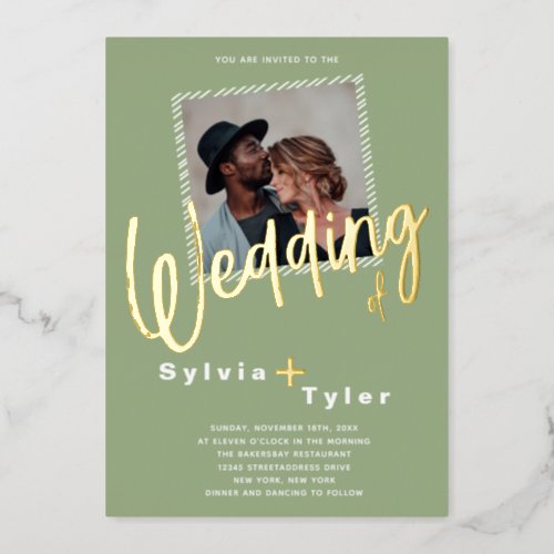 Casual Modern Photo Wedding Gold Foil Invitation