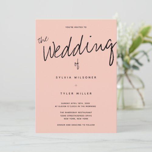 Casual Modern Pink Black Typography Wedding Invitation