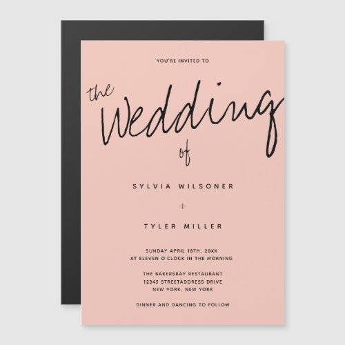 Casual Modern Pink Black Typography Wedding Magnetic Invitation