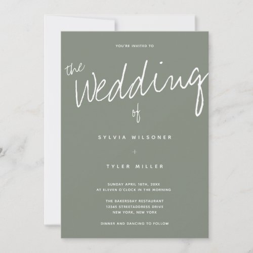 Casual Modern Sage Typography Wedding Invitation