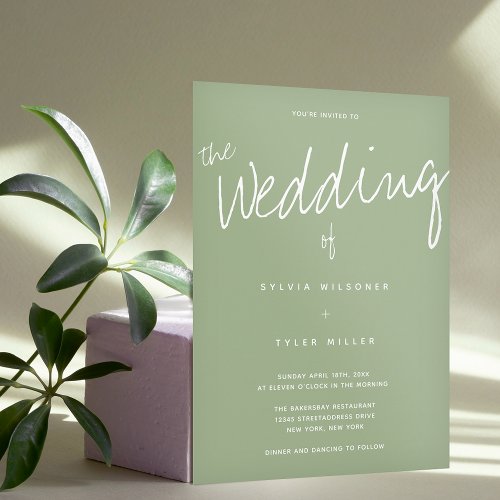 Casual Modern Sage Typography Wedding Invitation