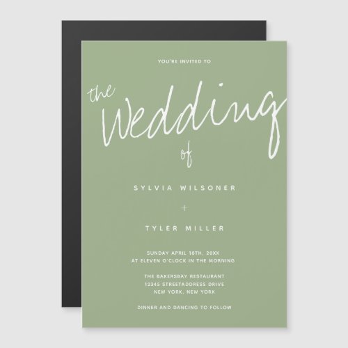 Casual Modern Sage Typography Wedding Magnetic Invitation