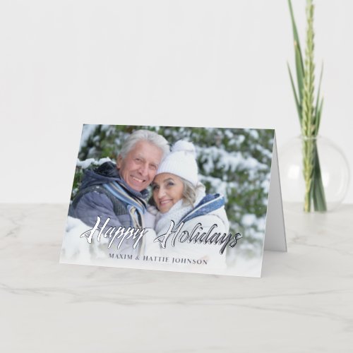 Casual Modern Script Happy Holidays Winter Photo Foil Holiday Card
