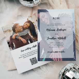 Casual Modern Script Photo Overlay and QR Code Save The Date